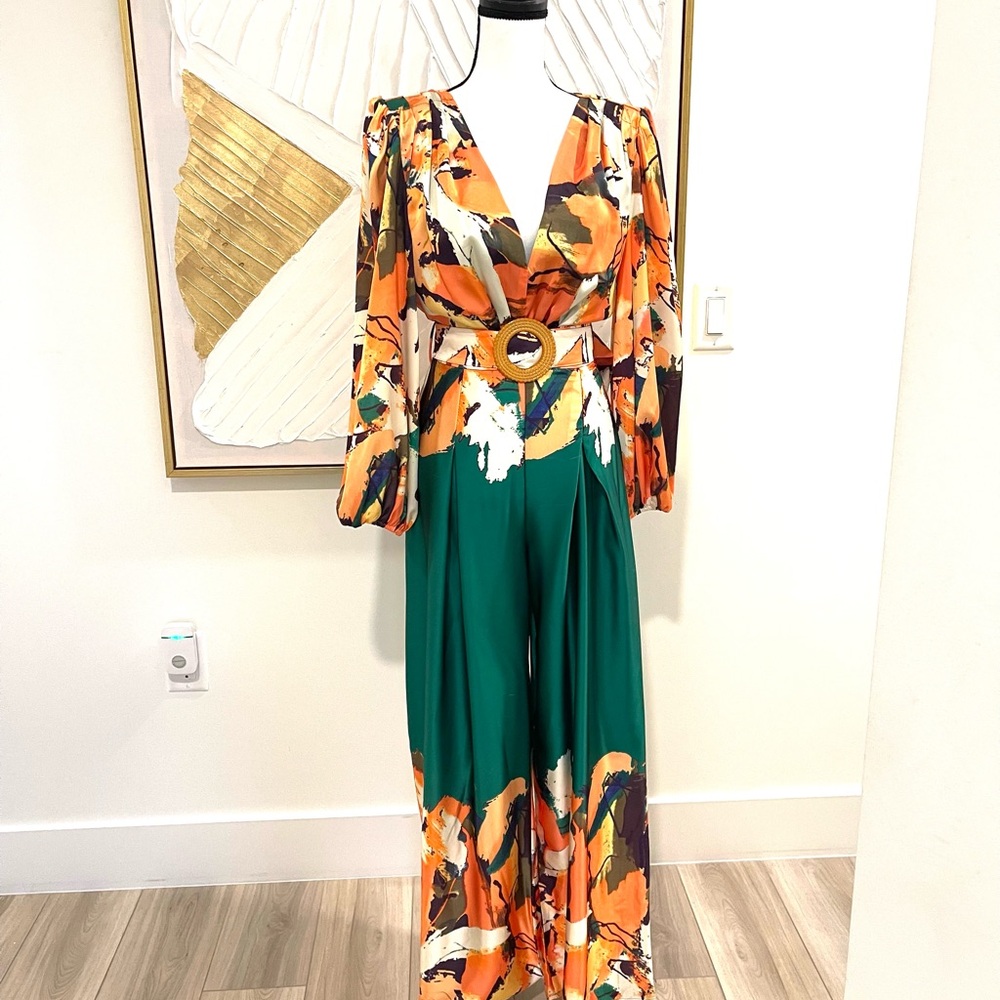 Elegant Orange and Green Jumpsuit